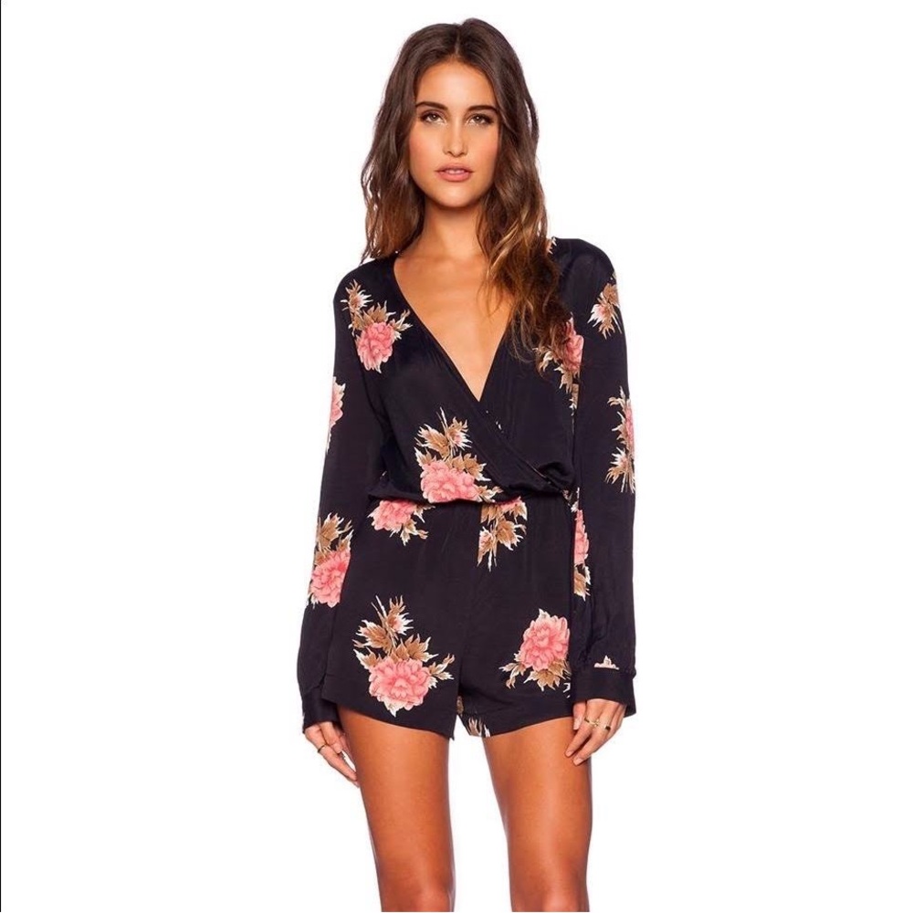Planet Blue Blue Life Black Floral Romper, XS